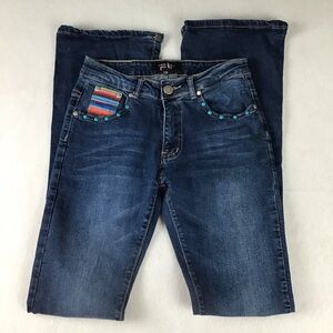 RanchDressen’ by Fallon Taylor Medium Blue Boot Cut Jeans with Serape Accents